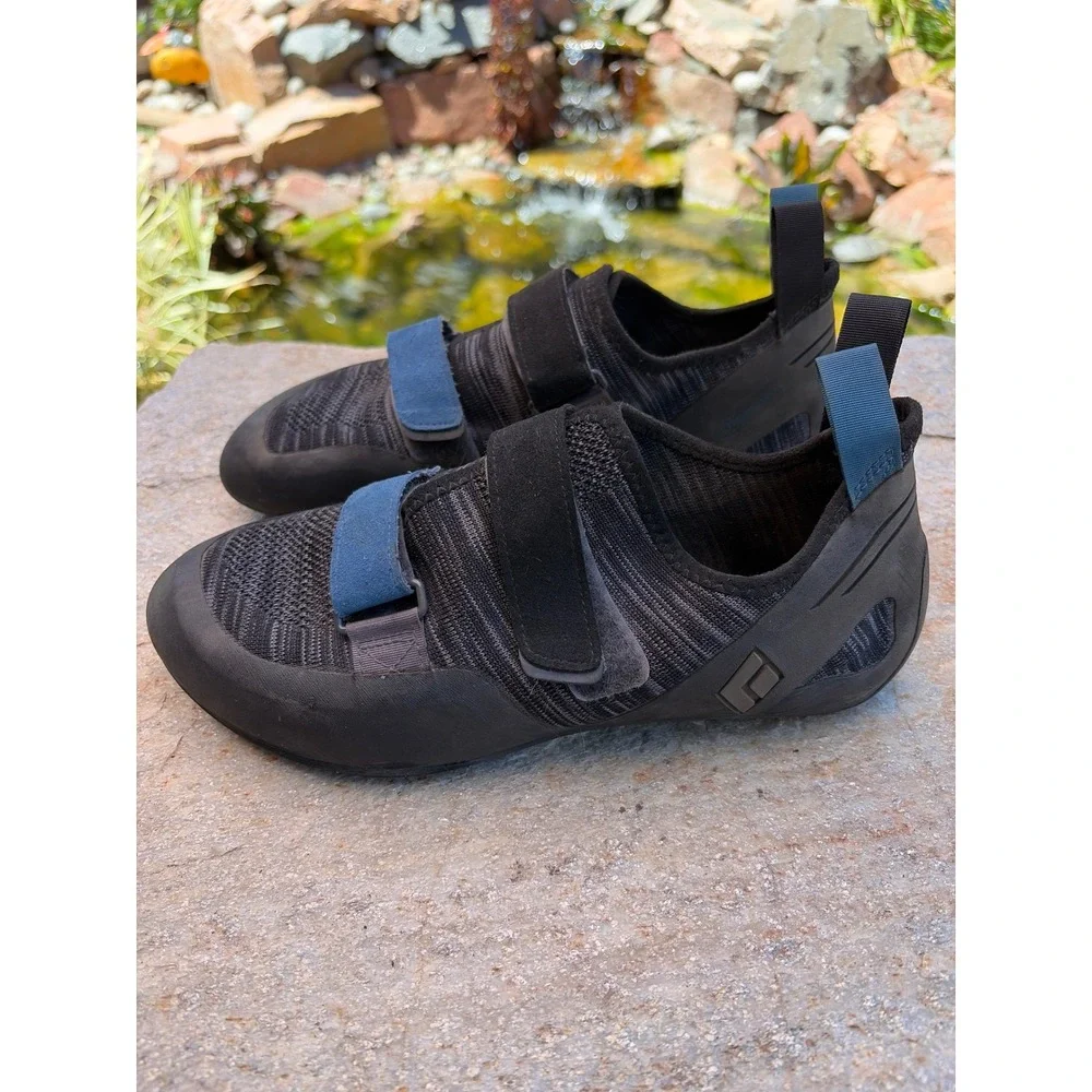 Black Diamond Momentum Climbing Shoes Mens 12 Black Blue Hook and Loop Straps